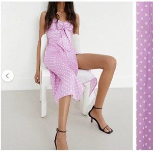 NWT Zara Lavender Polka Dots Midi Vneck Dress Large